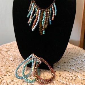 Multicolor baby blue and bronze beaded necklace